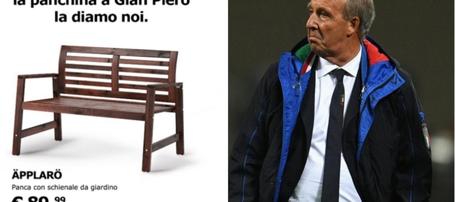 Italia: L’ironia di Ikea: «La panchina a Ventura gliela diamo noi»